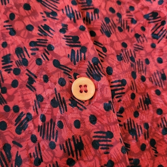 Vtg 80s Nicole Blake Petites Peplum Button Back Silky Blouse Red & Black Size 6P - Picture 5 of 10